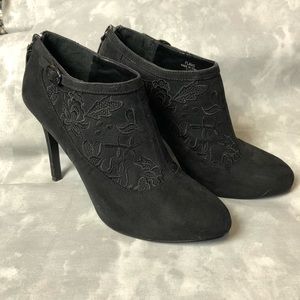 Tahari Flame heel floral embroidered ankle boots